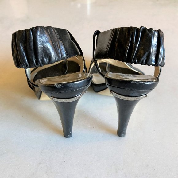 Michael Kors black leather sandals, cross over straps, high heel shoes / sandal - Picture 5 of 7